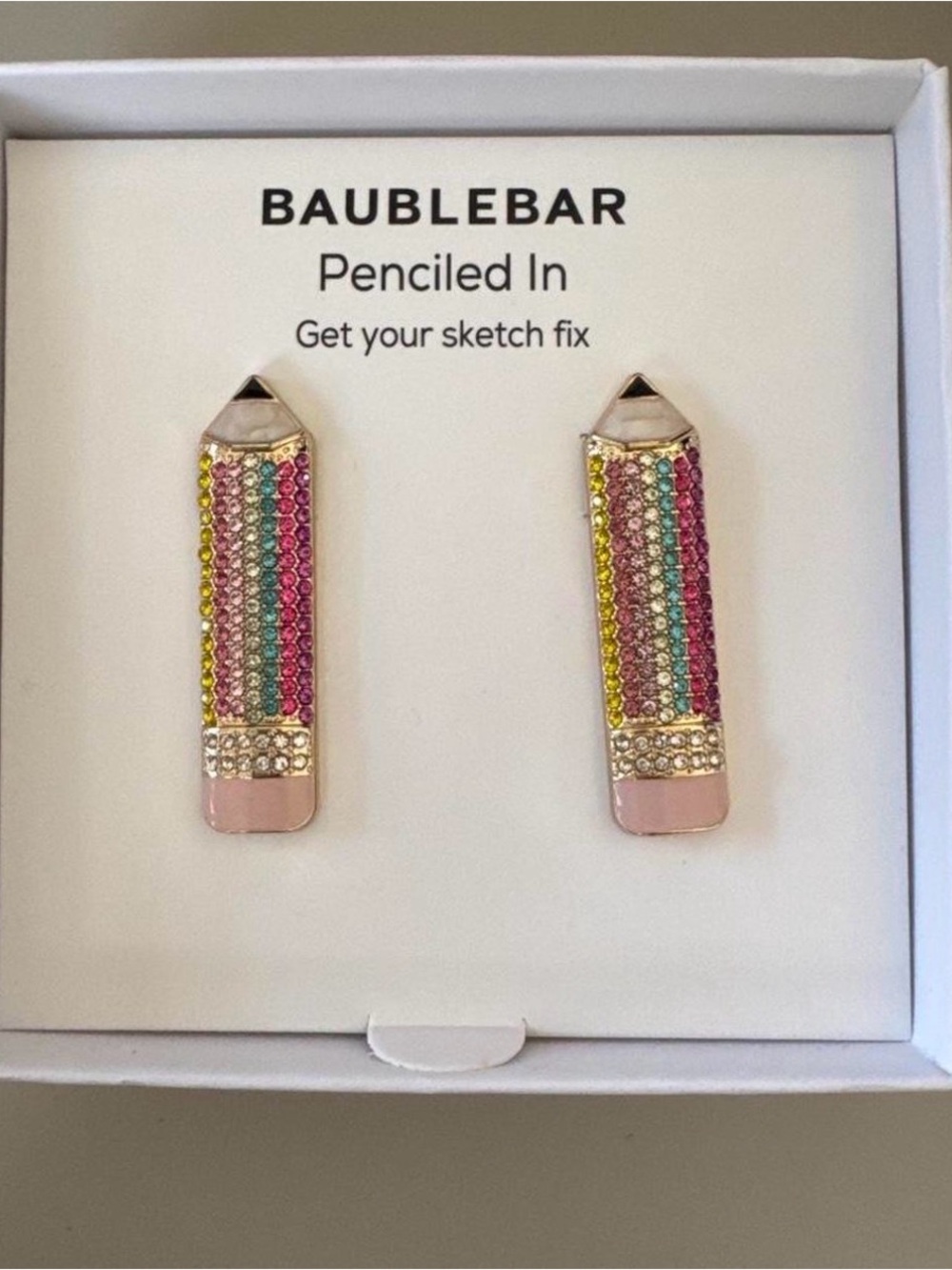 BaubleBar Multicolor Crystal Pencil Stud Earrings with Pink Tips